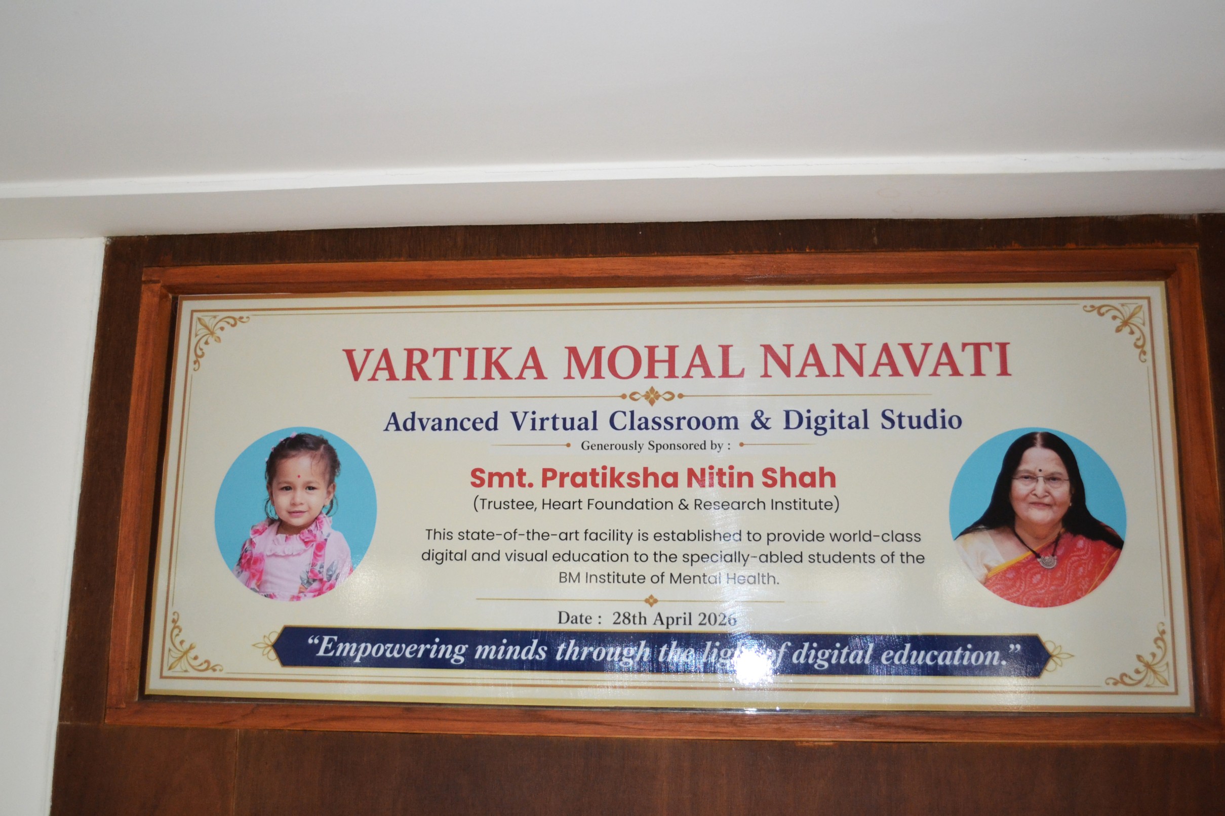 FRI Trustee Mrs. Pratiksha Nitin Shah sponsored the Vartika Mohal Nanavati Advanced Virtual Classroom & Digital Studio to empower specially-abled students through digital education.